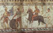 unknow artist Greek Fubsoldaten and cavalry fresco painting